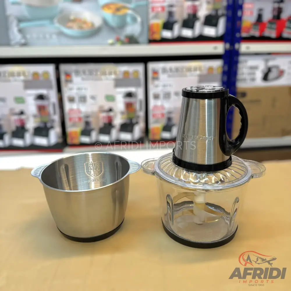 German Lot Imported Silver Crest 6-in-1 Chopper with Steel & Glass Bowl